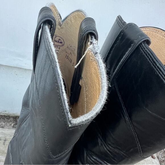 Vintage 90s Justin Roper Black Cowboy Western Boots Style 3133 MISSMATE 7/7.5D - Picture 3 of 9